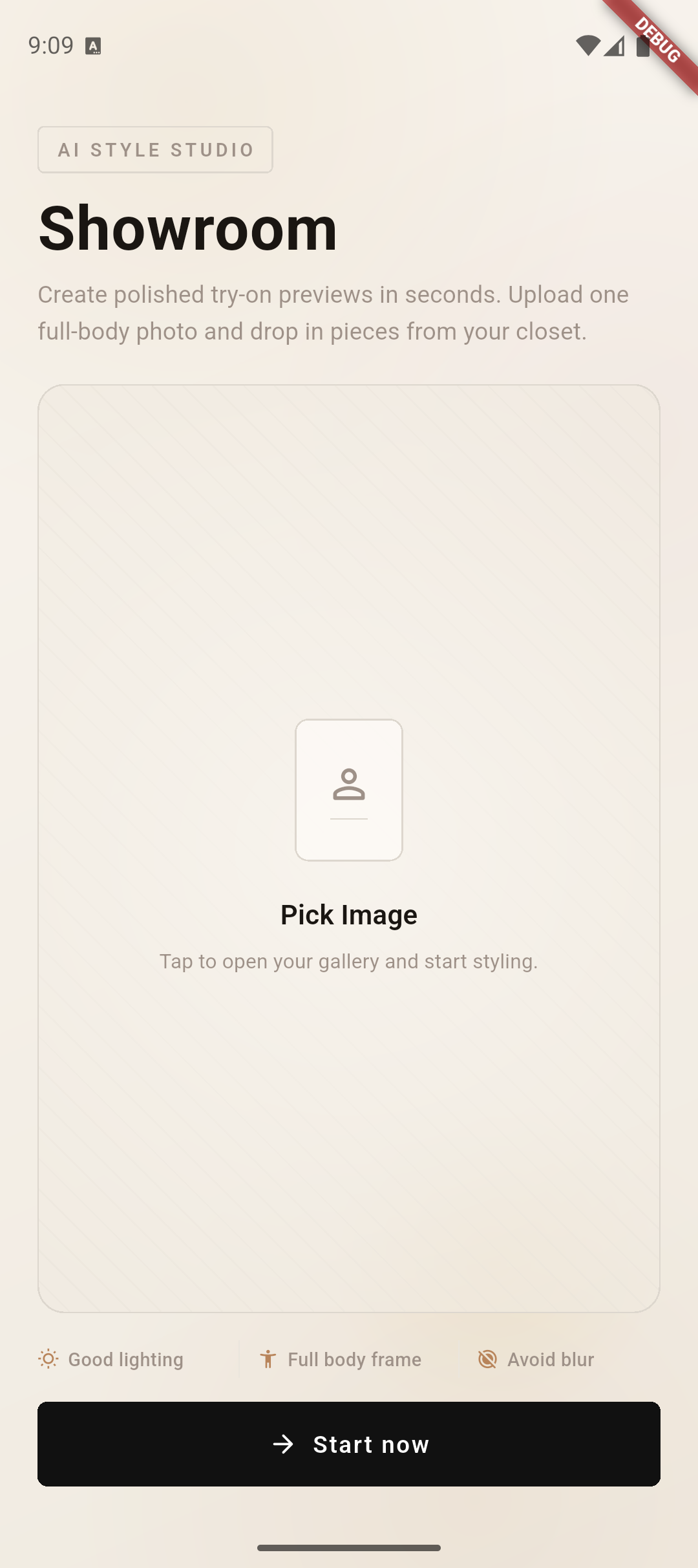 Showroom app image selection screen