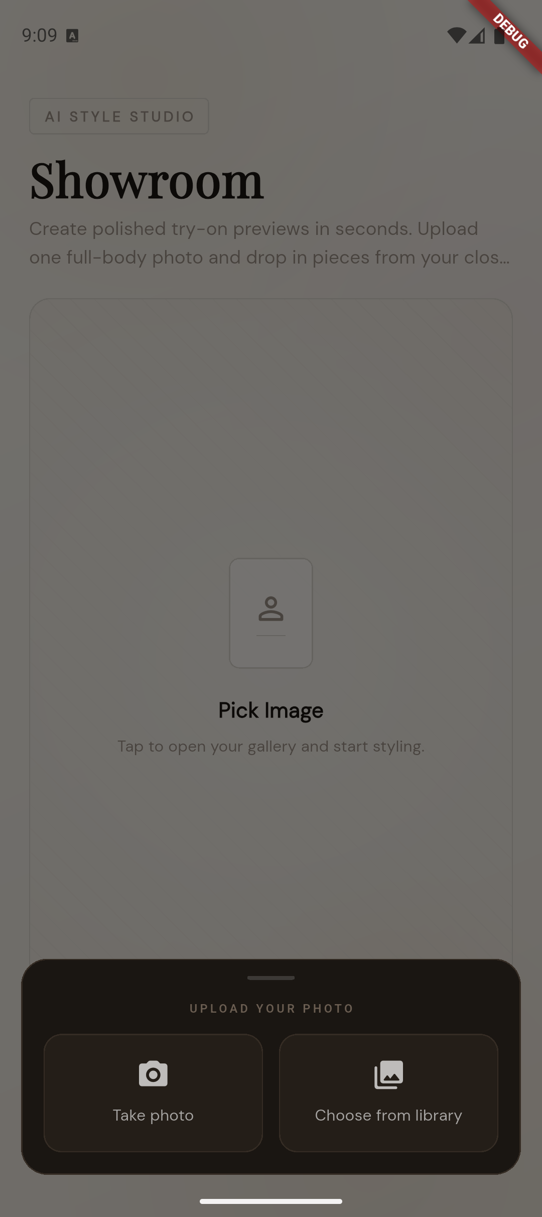 Showroom app source picker screen